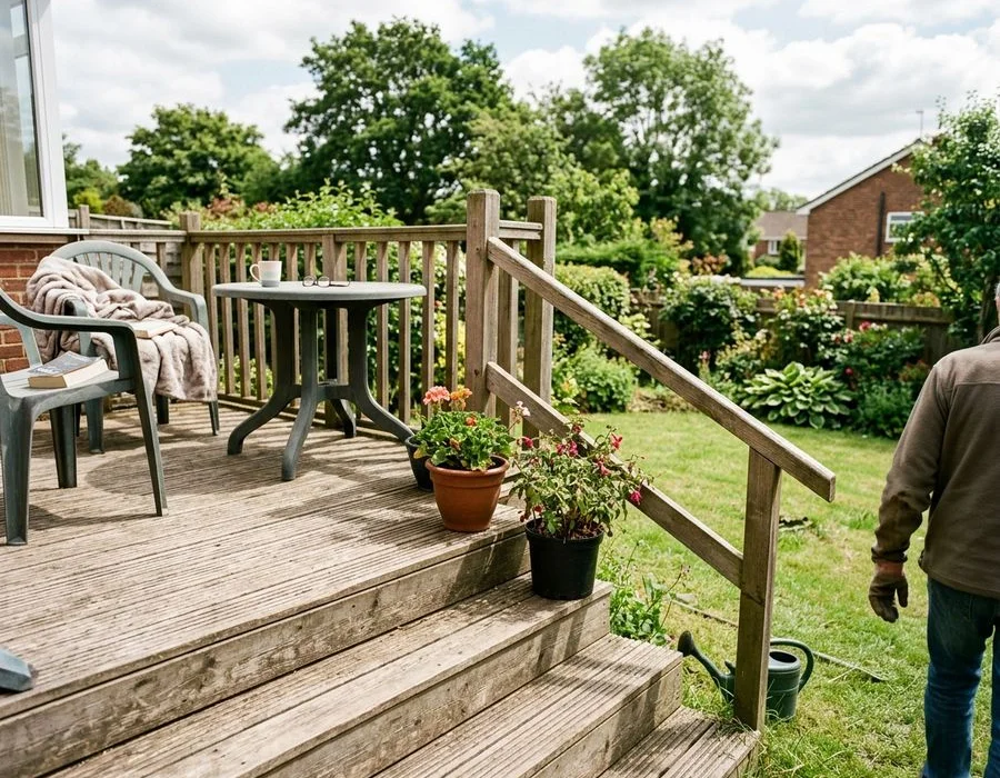 Raised deck with steps and handrail in Dunstable